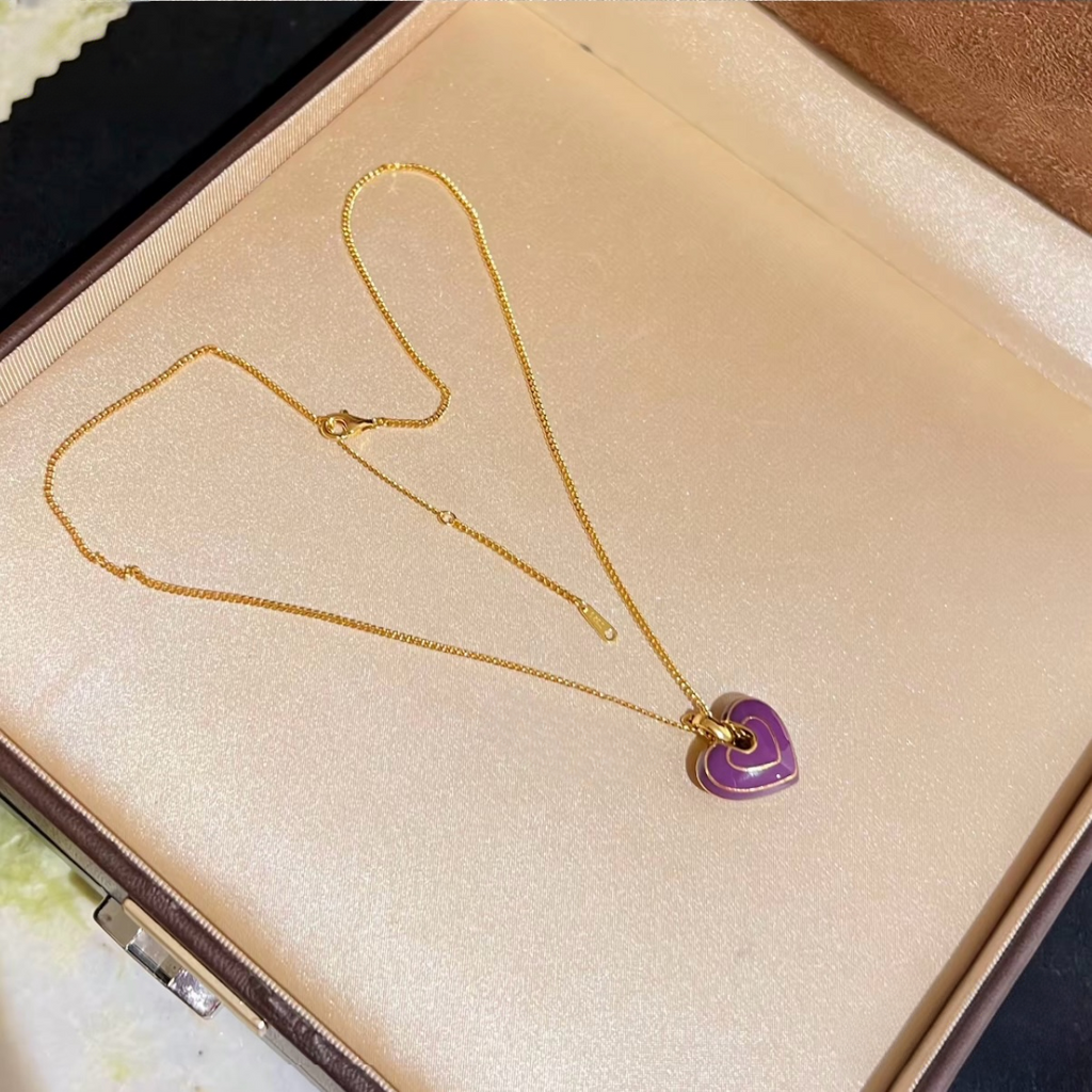 Purple Heart Enamel Pendant Necklace