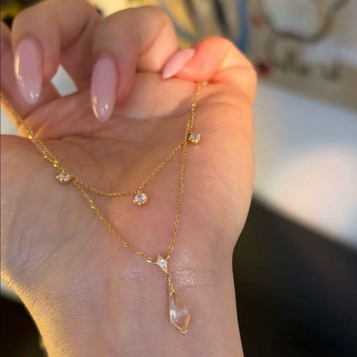 Moonlight Ripple Layered Crystal Necklace