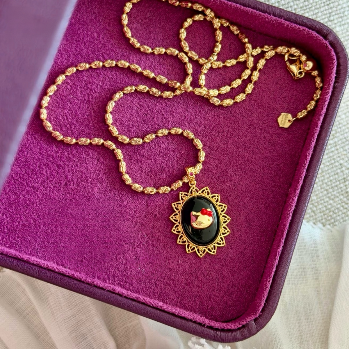Enamel Cat Cameo Pendant