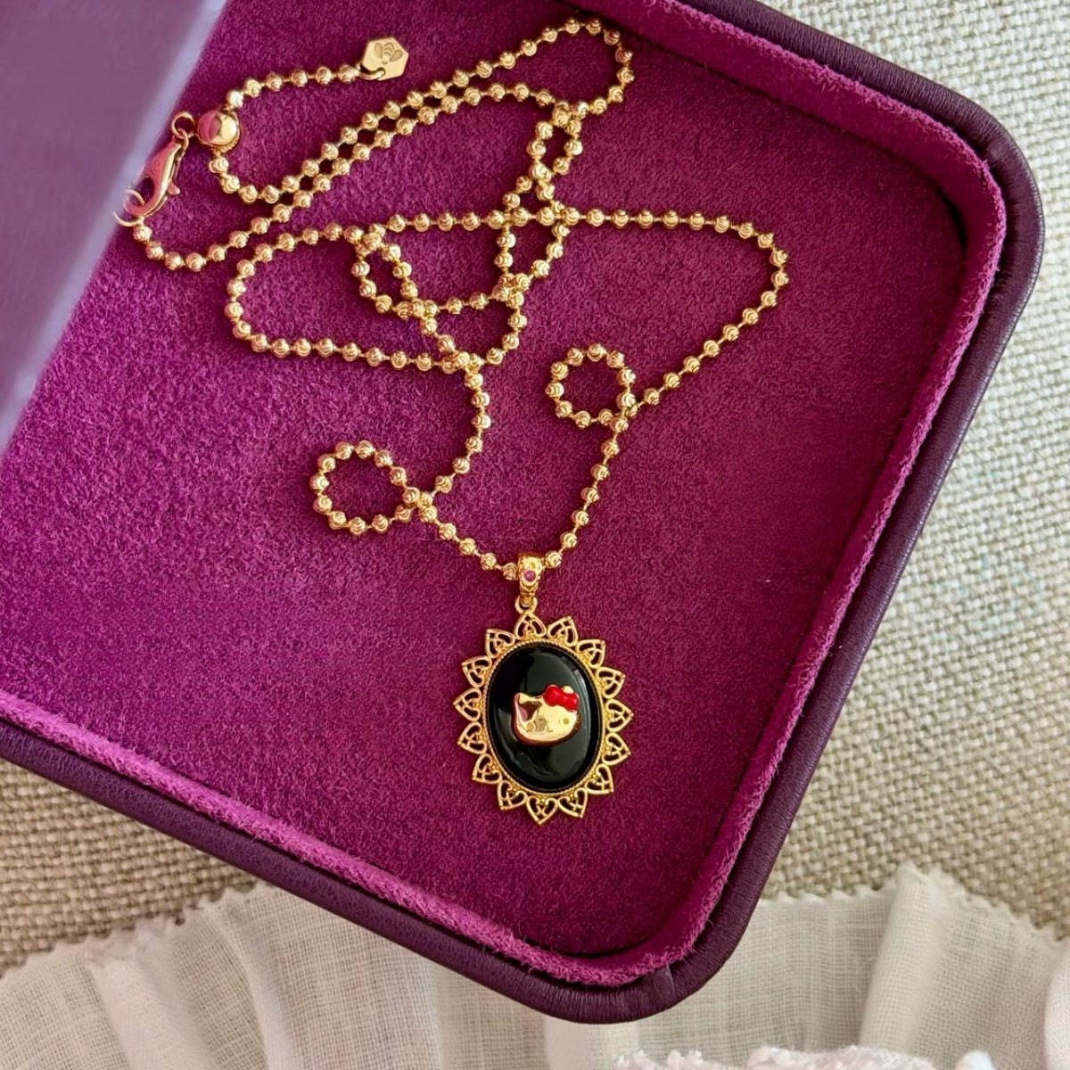 Enamel Cat Cameo Pendant