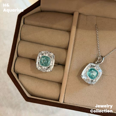 Ice Clear Aquamarine Ring and Necklace - 925 Silver Natural Crystal Minimalist Luxury Pendant
