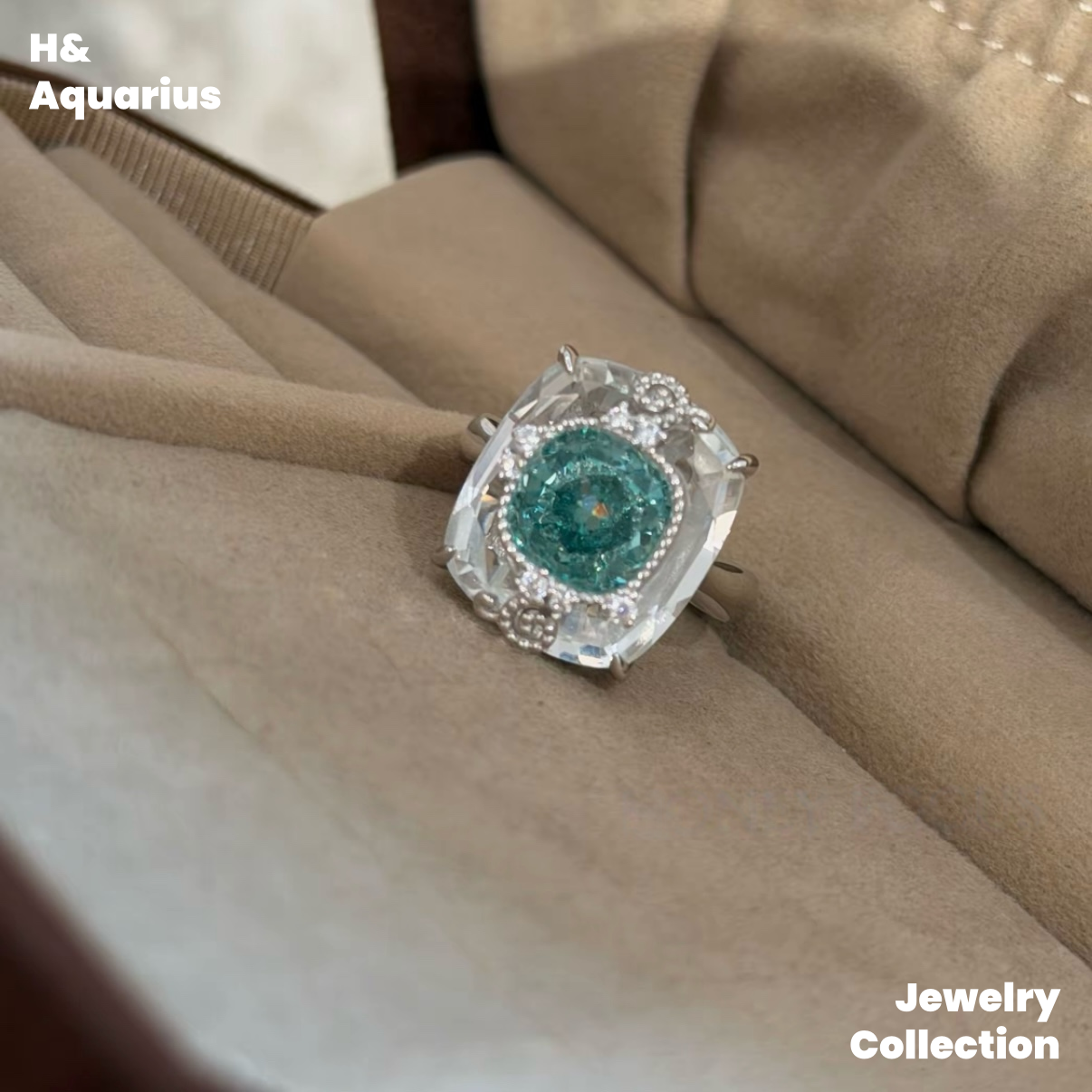 Ice Clear Aquamarine Ring and Necklace - 925 Silver Natural Crystal Minimalist Luxury Pendant