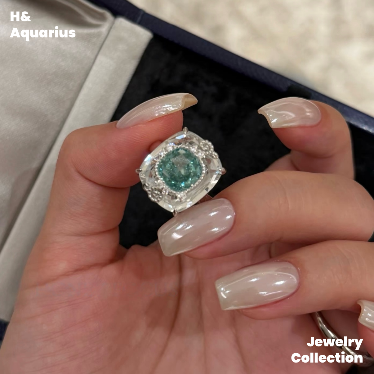 Ice Clear Aquamarine Ring and Necklace - 925 Silver Natural Crystal Minimalist Luxury Pendant