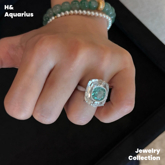 Ice Clear Aquamarine Ring and Necklace - 925 Silver Natural Crystal Minimalist Luxury Pendant