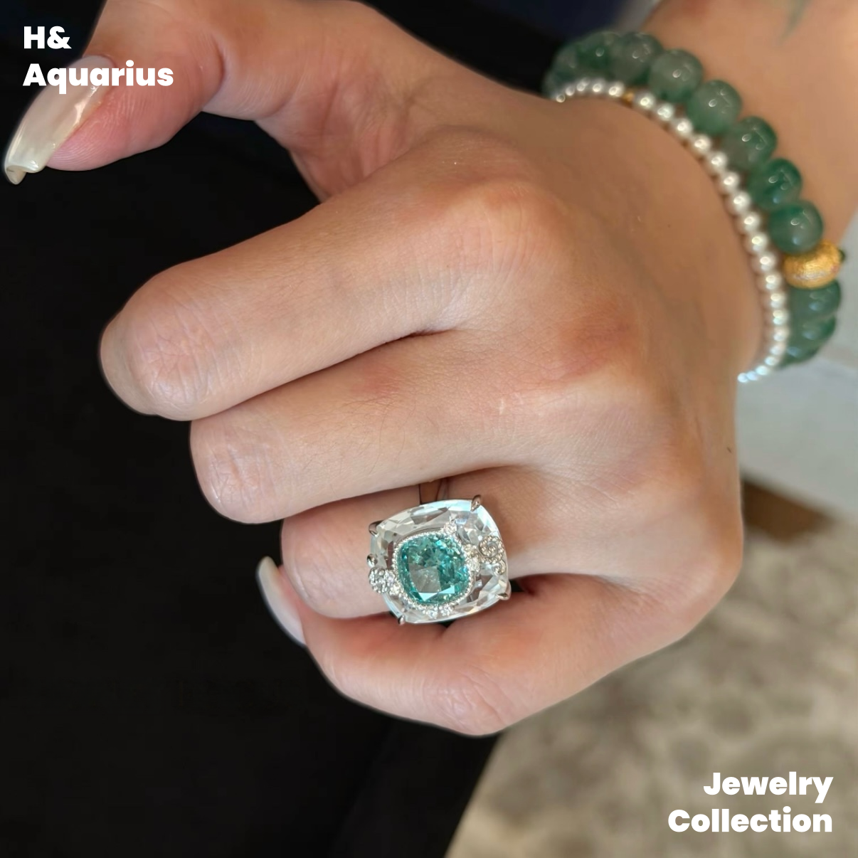 Ice Clear Aquamarine Ring and Necklace - 925 Silver Natural Crystal Minimalist Luxury Pendant