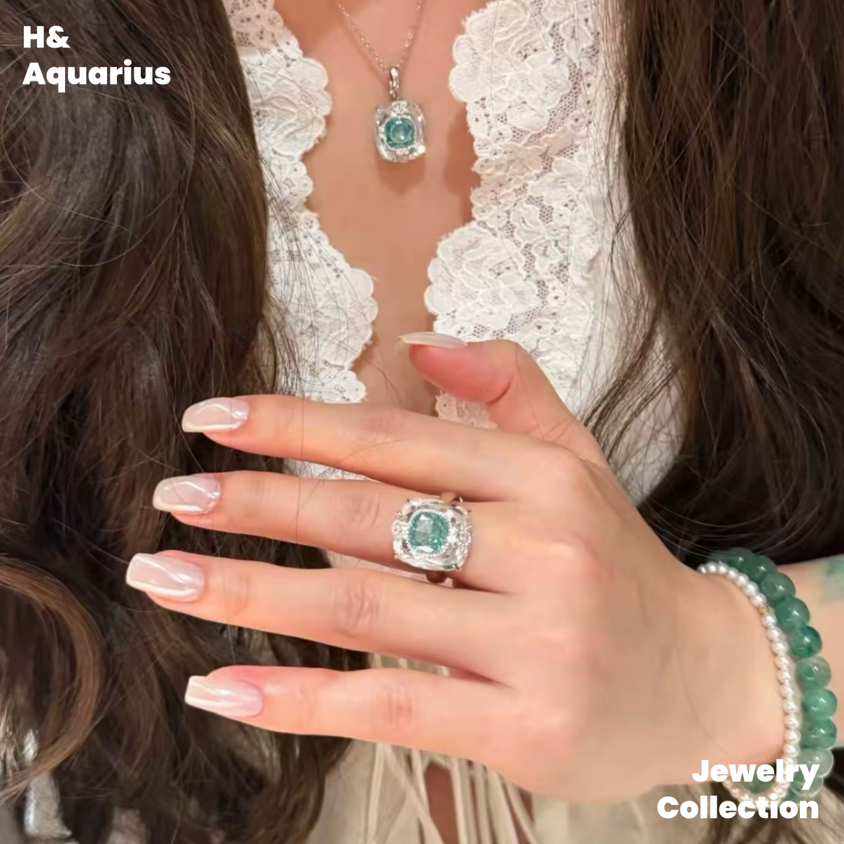 Ice Clear Aquamarine Ring and Necklace - 925 Silver Natural Crystal Minimalist Luxury Pendant