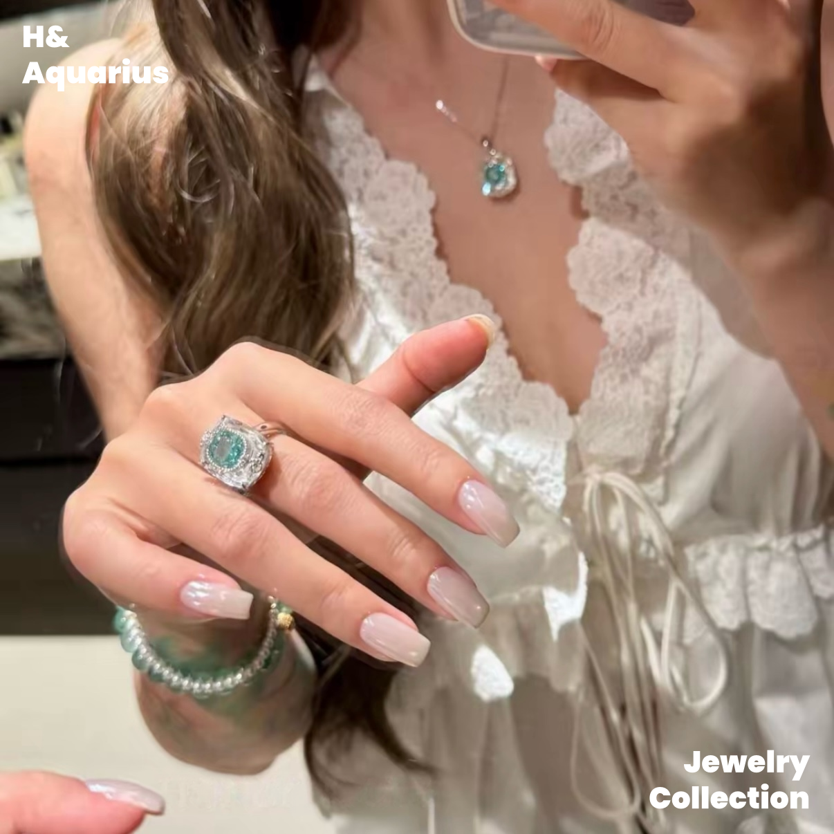 Ice Clear Aquamarine Ring and Necklace - 925 Silver Natural Crystal Minimalist Luxury Pendant