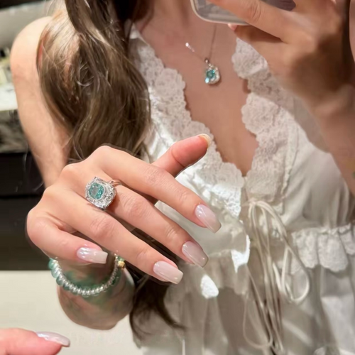 Aqua Ice Crystal Pendant Necklace