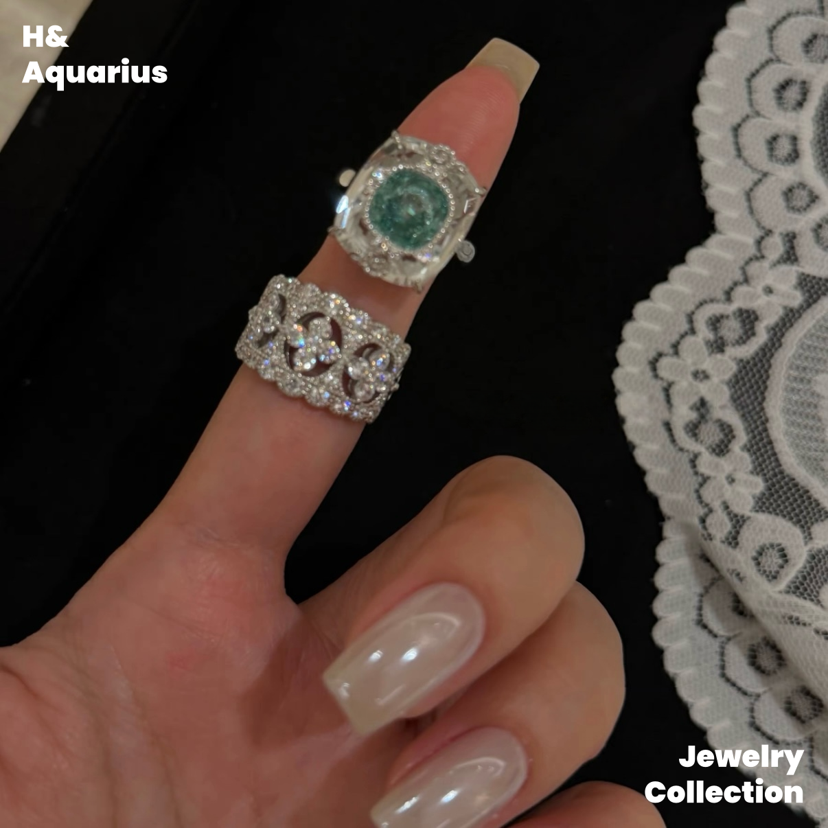 Ice Clear Aquamarine Ring and Necklace - 925 Silver Natural Crystal Minimalist Luxury Pendant