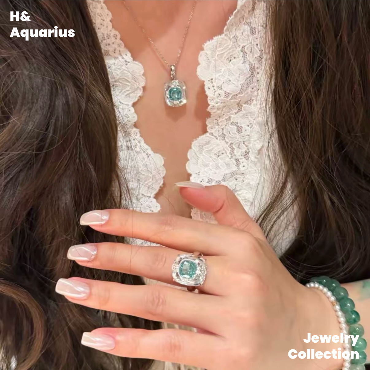 Ice Clear Aquamarine Ring and Necklace - 925 Silver Natural Crystal Minimalist Luxury Pendant