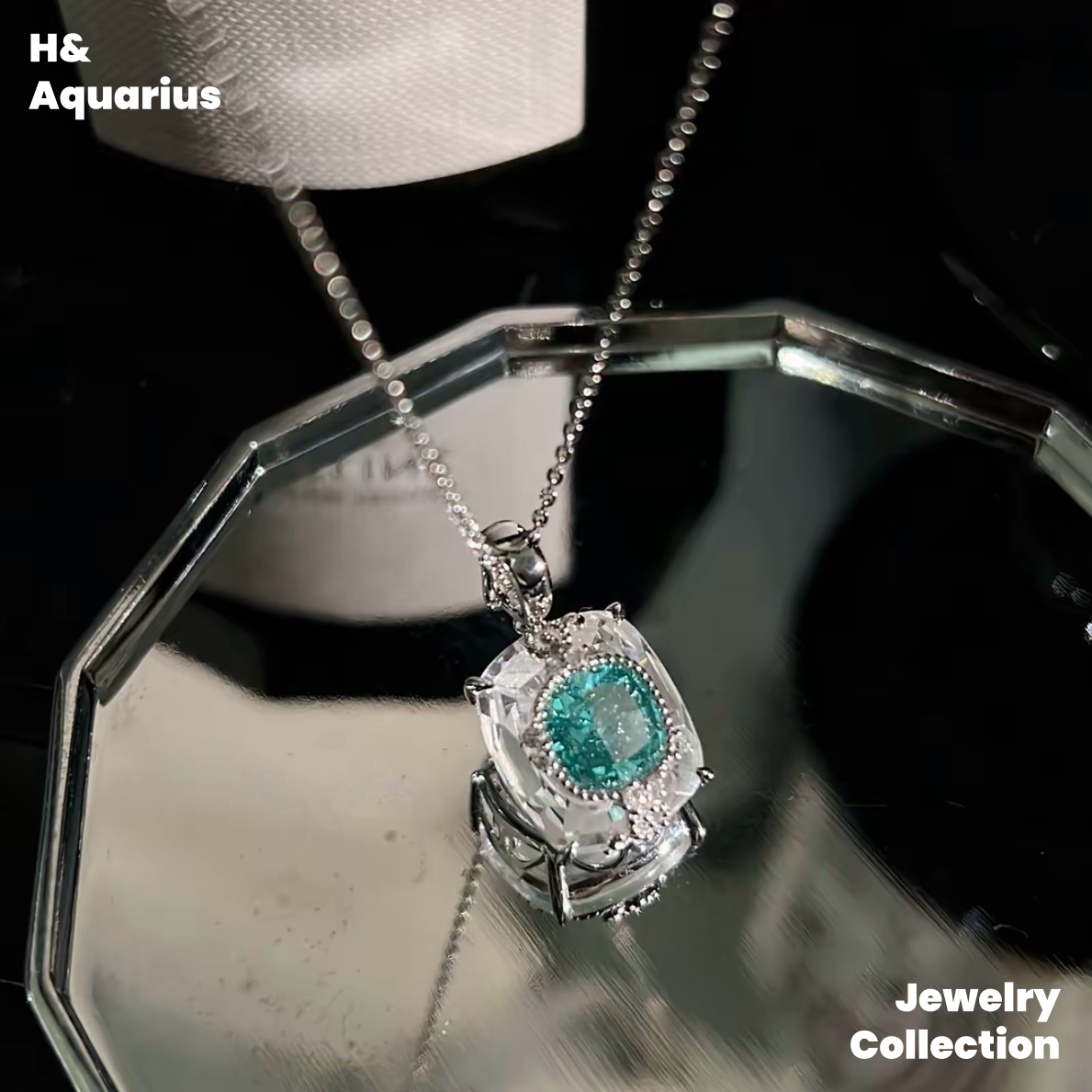 Ice Clear Aquamarine Ring and Necklace - 925 Silver Natural Crystal Minimalist Luxury Pendant