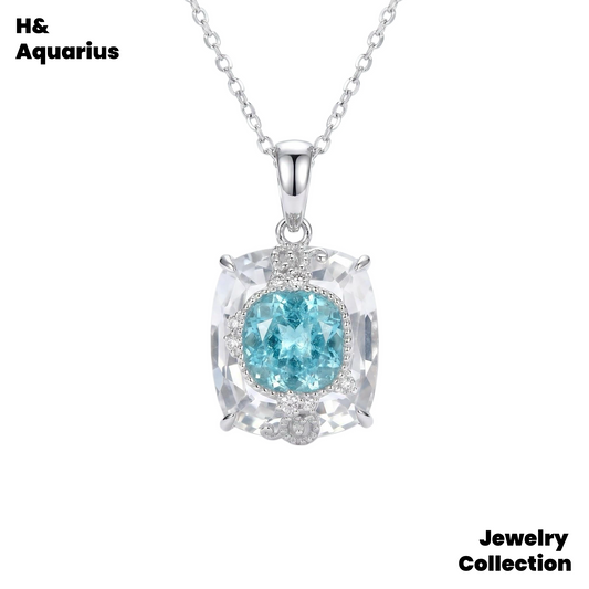 Ice Clear Aquamarine Ring and Necklace - 925 Silver Natural Crystal Minimalist Luxury Pendant