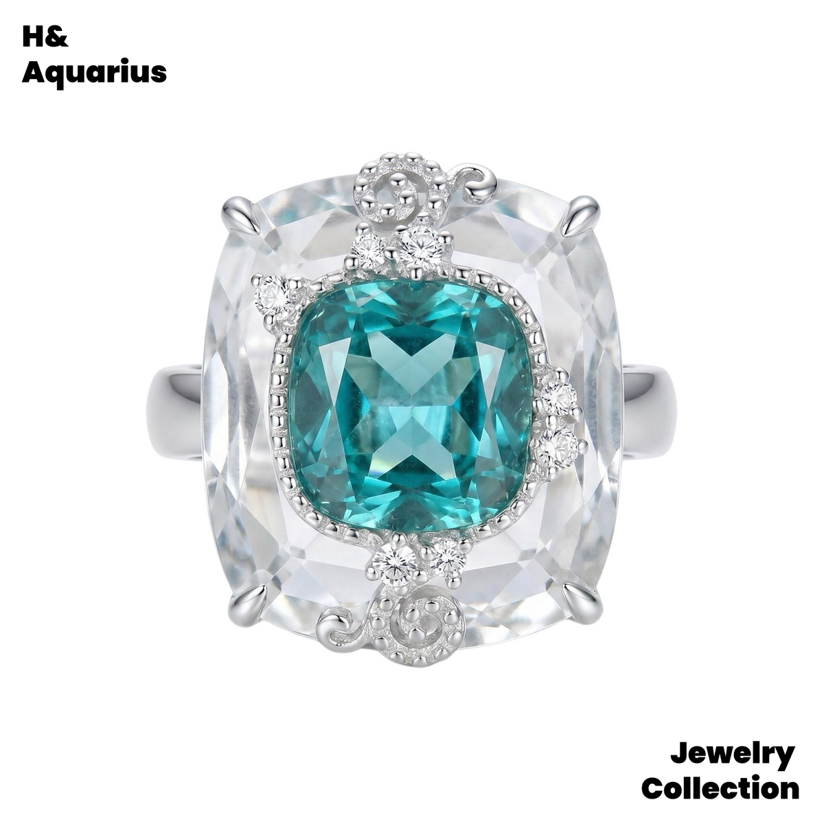 Ice Clear Aquamarine Ring and Necklace - 925 Silver Natural Crystal Minimalist Luxury Pendant