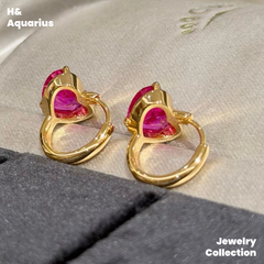 925 Silver & Zirconia Berry Heart Earrings - Pink Luxury Minimalist Hoops for Women