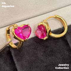 925 Silver & Zirconia Berry Heart Earrings - Pink Luxury Minimalist Hoops for Women
