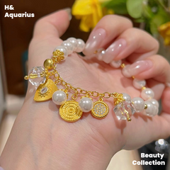 925 Silver & Imitation Pearl Bracelet - White Flame Whisper Gold Plated Luxury Chain for Women