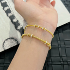 Slim textured 925 sterling silver bracelet with movable pavé cubic zirconia rings, available in silver and 18K gold-plated finishes
