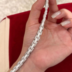 White ceramic bracelet with rhodium-plated sterling silver links and cubic zirconia accents