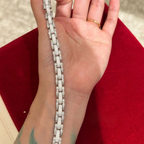 White ceramic bracelet with rhodium-plated sterling silver links and cubic zirconia accents