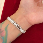 White ceramic bracelet with rhodium-plated sterling silver links and cubic zirconia accents