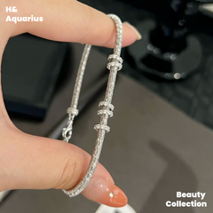 925 Silver & Zirconia Sparkling Galaxy Bracelet - Luxury Sliding Bead Chain for Women
