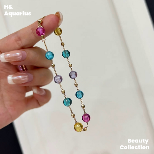 925 Silver & Zirconia Dopamine Bracelet - Colorful Summer Stackable Charm Chain