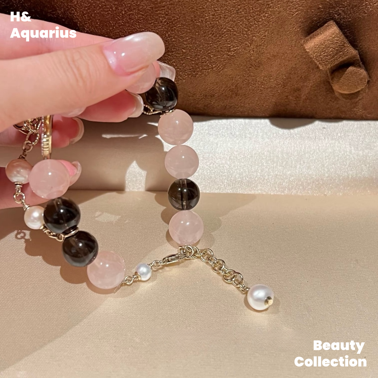 BLACK PINK Style Bracelet - Light Pink Natural Crystal Luxury Chanel Style Bead Chain