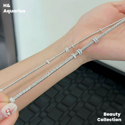925 Silver & Zirconia Sparkling Galaxy Bracelet - Luxury Sliding Bead Chain for Women