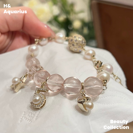 Pink Pearl Blossom Bracelet - Luxury Rose Quartz Bead Chain for Women