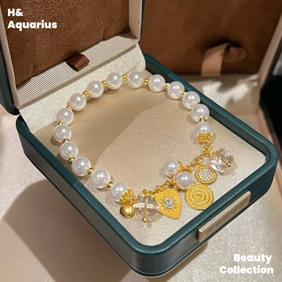 925 Silver & Imitation Pearl Bracelet - White Flame Whisper Gold Plated Luxury Chain for Women