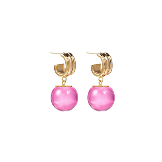Copper Alloy & Resin Earrings - Multi-Color Translucent Bead Drop Earrings