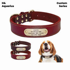Custom Pet leather dog collar leash cowhide dog tag custom engraving anti-loss golden retriever medium and large dog collar