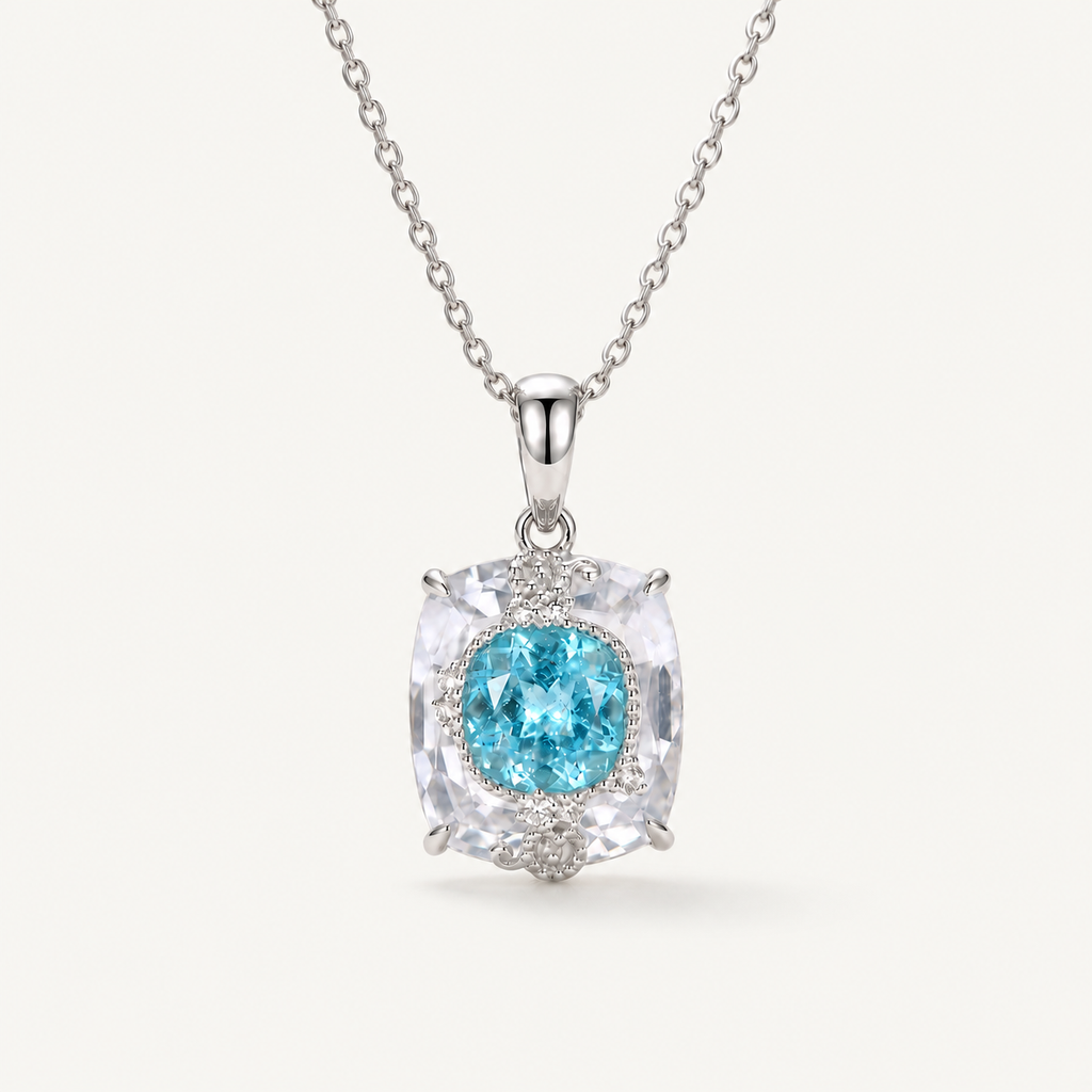 Aqua Ice Crystal Pendant Necklace
