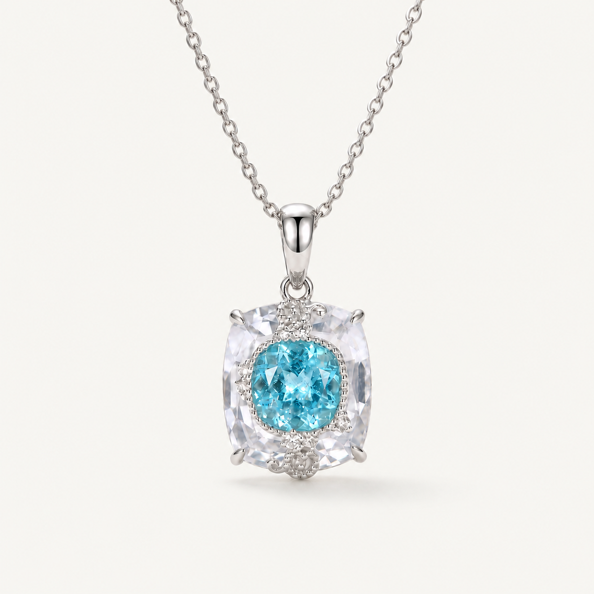Aqua Ice Crystal Pendant Necklace