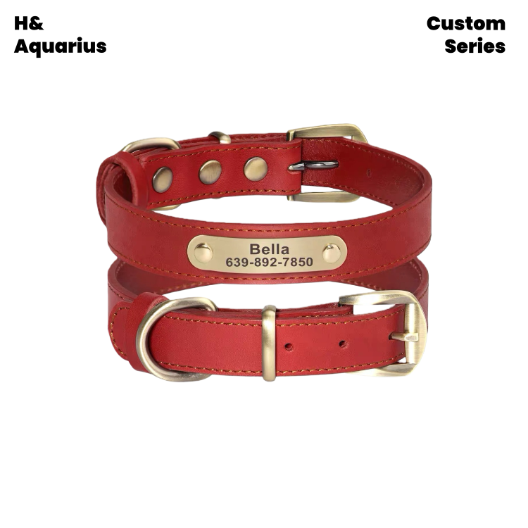 Custom Pet leather dog collar leash cowhide dog tag custom engraving anti-loss golden retriever medium and large dog collar