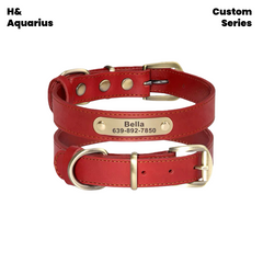 Custom Pet leather dog collar leash cowhide dog tag custom engraving anti-loss golden retriever medium and large dog collar