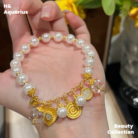 925 Silver & Imitation Pearl Bracelet - White Flame Whisper Gold Plated Luxury Chain for Women