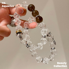 925 Silver Feather Bracelet - White Crystal Planet Bead Luxury Stackable Bracelet