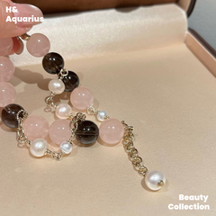 BLACK PINK Style Bracelet - Light Pink Natural Crystal Luxury Chanel Style Bead Chain