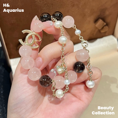 BLACK PINK Style Bracelet - Light Pink Natural Crystal Luxury Chanel Style Bead Chain