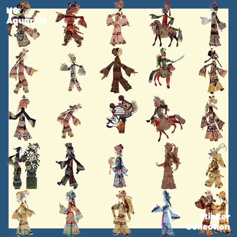Chinese style ancient shadow puppet play sticker DIY decoration cartoon character water cup ipad computer sticker notebook material