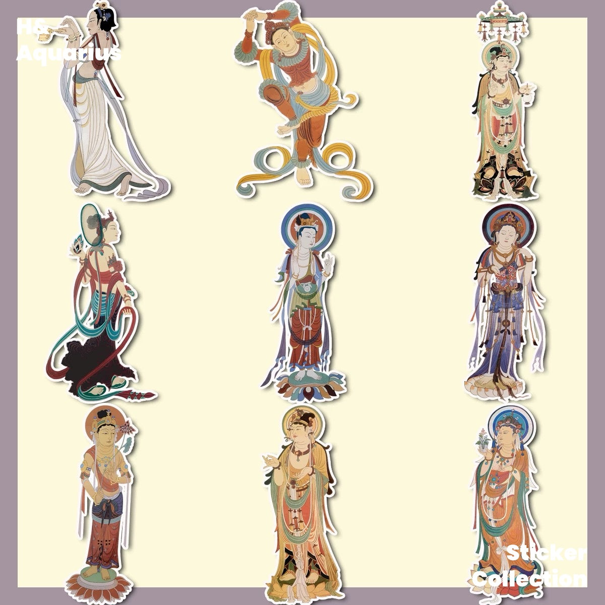 Dunhuang Mogao Grottoes flying mythological murals, characters, classical Chinese stickers, culture and art, handwritten newspaper decoration stickers