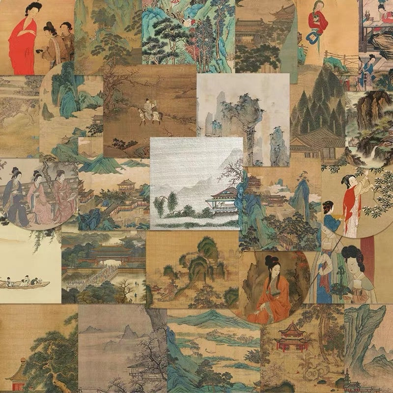 61 Pcs Chinese Antique Stickers Laptop iPad Luggage Stickers Waterproof Phone Case Creative Stickers