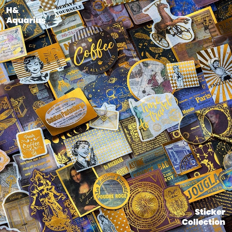 Renaissance hot stamping washi sticker Retro European English illustration notebook decoration notebook DIY collage material