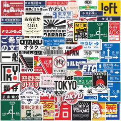 60pcs Japanese Street Sign Stickers - Trendy Typography Decals for Laptop Water Bottle Journal
