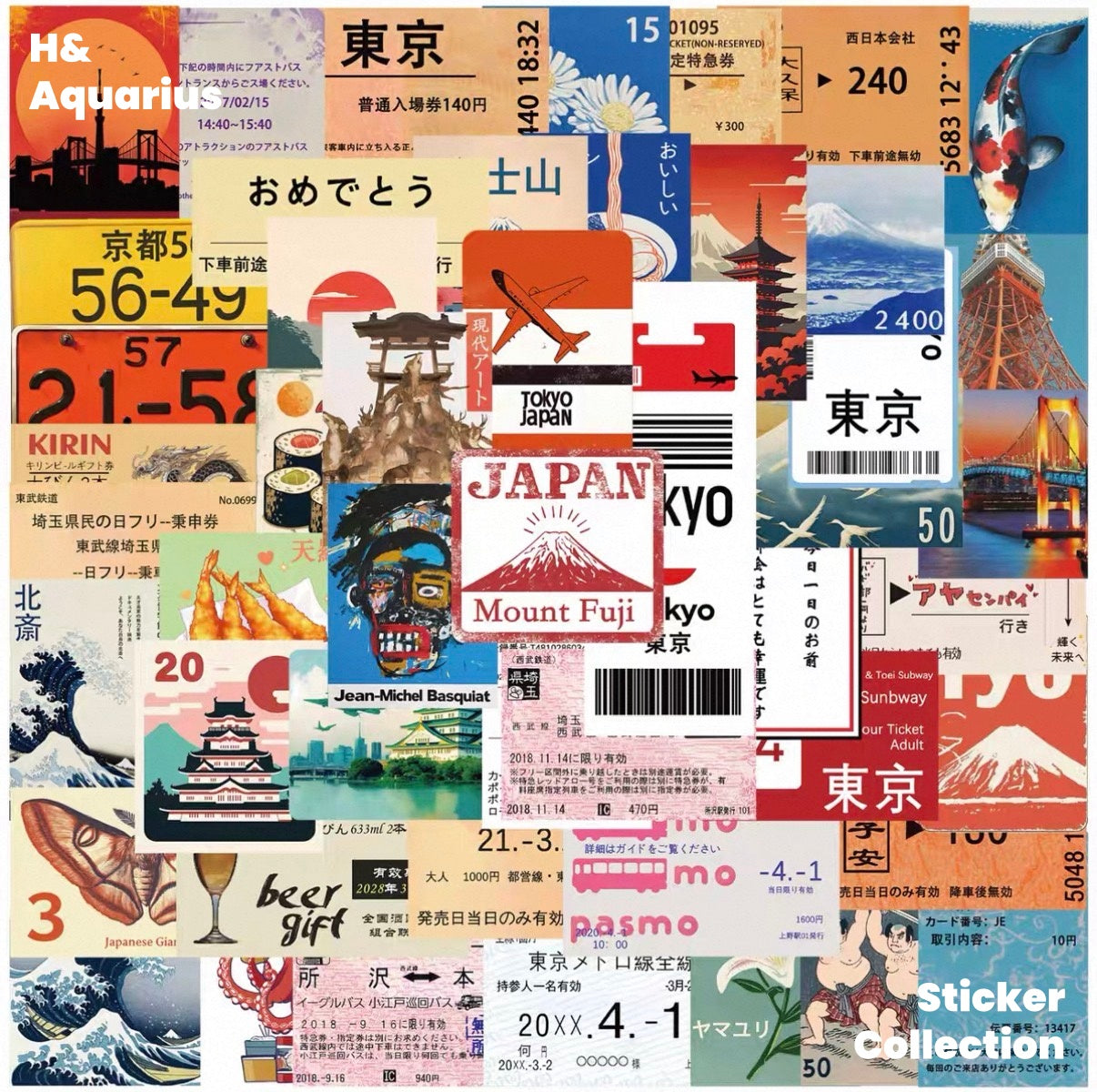 60pcs Japanese Street Sign Stickers - Trendy Typography Decals for Laptop Water Bottle Journal