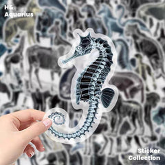 Black & White X-Ray Animal World 50pcs Transparent PET Stickers - Indie Trendy Decals for Phone Journal