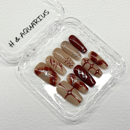 H&Aquarius SUMMER Collections 10PCS Handmade PressOn Nails REUSABLE 3D Gel fake nails acrylic press nails /Summer 2025 H&A-003