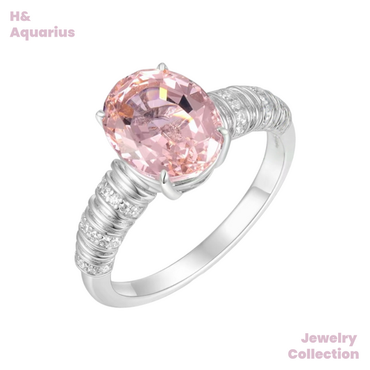 925 Silver & Zirconia Morganite Pink Ring - Luxurious Pav¨¦ Cocktail Ring
