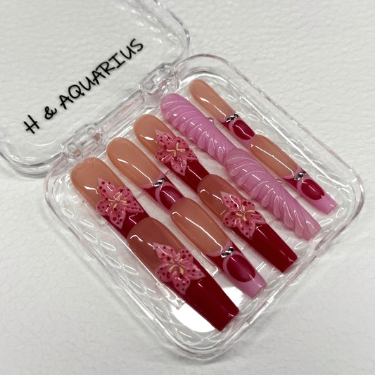 H&Aquarius SUMMER Collections 10PCS Handmade PressOn Nails REUSABLE 3D Gel fake nails acrylic press nails /Summer 2025 H&A-006